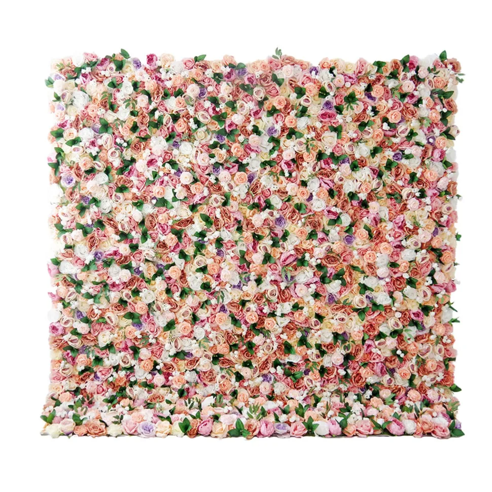 Pink & White Mixed Florals w/ Greenery - Curtain Style Floral Wall - Easy Install! Select Size