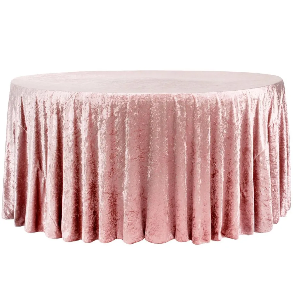 Premade Velvet Tablecloth - 132" Round - Dusty Rose