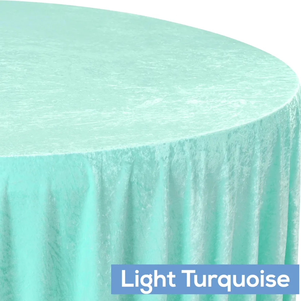 Premade Velvet Tablecloth - 120" Round - Light Turquoise