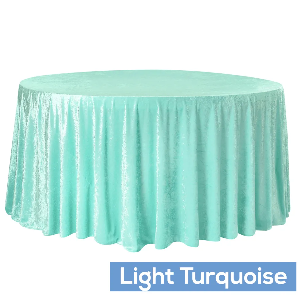 Premade Velvet Tablecloth - 120" Round - Light Turquoise