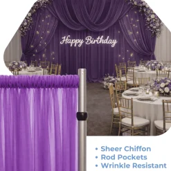 Purple Sheer Chiffon Valance Curtain – Curved Backdrop Swag Topper with Rod Pocket (4ft Wide x 4ft, 5ft, 6ft Height Options)