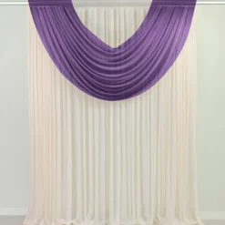 Purple Sheer Chiffon Valance Curtain – Curved Backdrop Swag Topper with Rod Pocket (4ft Wide x 4ft, 5ft, 6ft Height Options)