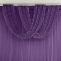 Purple Sheer Chiffon Valance Curtain – Curved Backdrop Swag Topper with Rod Pocket (4ft Wide x 4ft, 5ft, 6ft Height Options)