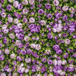 Purple & White Mixed Florals w/ Greenery - Curtain Style Floral Wall - Easy Install! Select Size