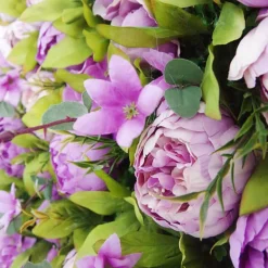 Purple & White Mixed Florals w/ Greenery - Curtain Style Floral Wall - Easy Install! Select Size