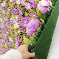 Purple & White Mixed Florals w/ Greenery - Curtain Style Floral Wall - Easy Install! Select Size