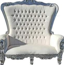 Queen Bride and Groom Throne Loveseat - White & Silver