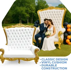 Queen Bride and Groom Throne Loveseat - White & Gold
