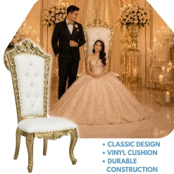 Queen Thronet Chair - Ivory Vinyl/Gold Frame
