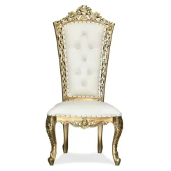 Queen Thronet Chair - Ivory Vinyl/Gold Frame