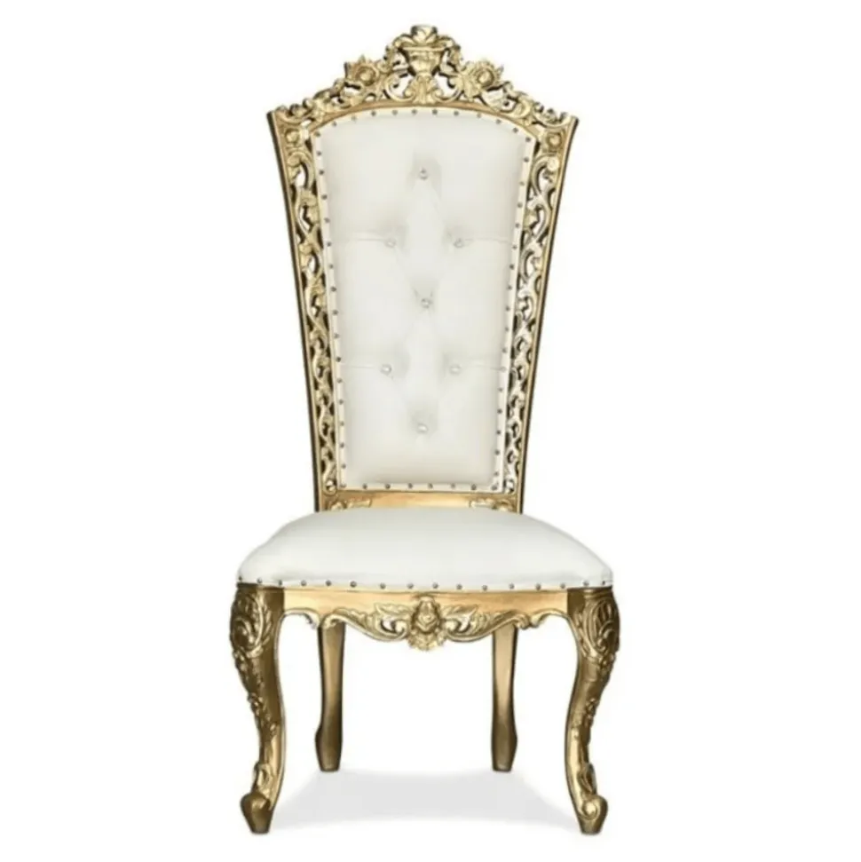 Queen Thronet Chair - Ivory Vinyl/Gold Frame
