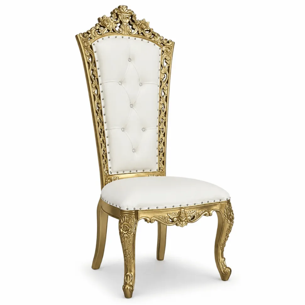 Queen Thronet Chair - Ivory Vinyl/Gold Frame