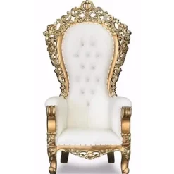 Queenship Throne Chair - Ivory Vinyl/Gold Frame