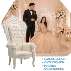 Queenship Throne Chair - White Vinyl/White Frame