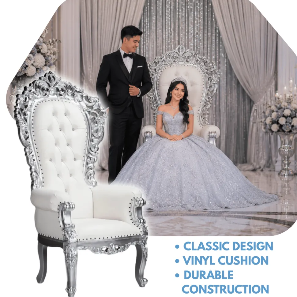Queenship Throne Chair - White Vinyl/Silver Frame
