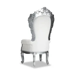 Queenship Throne Chair - White Vinyl/Silver Frame