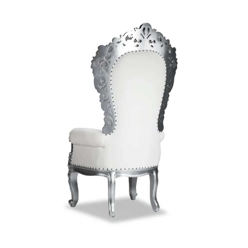 Queenship Throne Chair - White Vinyl/Silver Frame