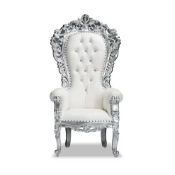 Queenship Throne Chair - White Vinyl/Silver Frame