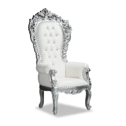 Queenship Throne Chair - White Vinyl/Silver Frame