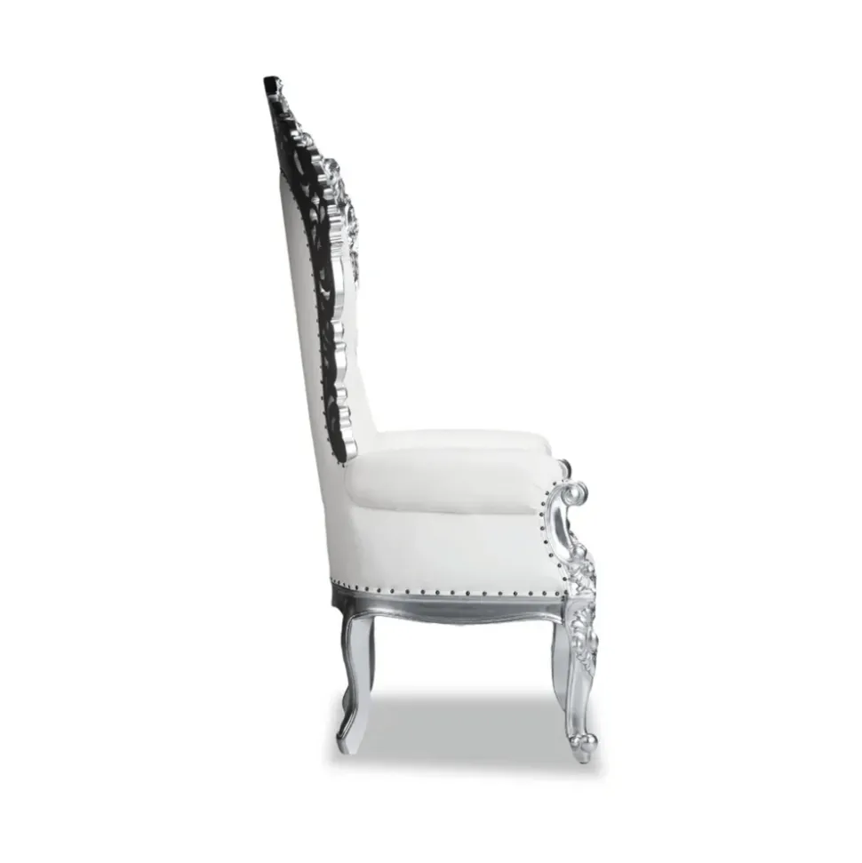Queenship Throne Chair - White Vinyl/Silver Frame