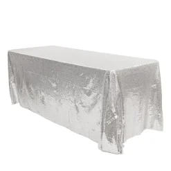 Rectangle 90" x 156" Sequin Tablecloth by Eastern Mills - Premium Quality - Silver