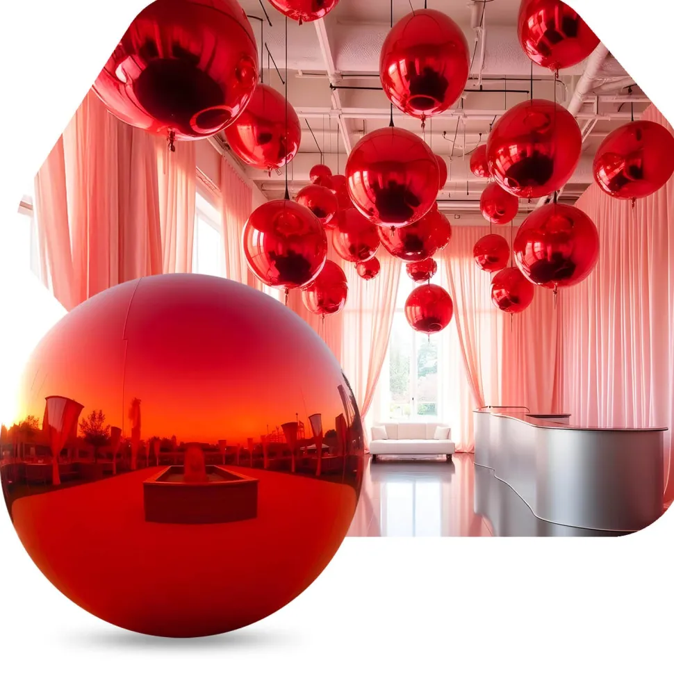 Red Giant Inflatable Mirror Ball Sphere – Maxorb™ Reflective Ceiling Event Decor – Commercial Installation Sizes