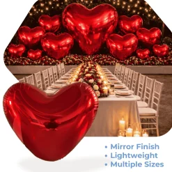 Red Giant Inflatable Mirror Heart – Maxorb™ Reflective Hanging Event Decor – Commercial Installation Sizes
