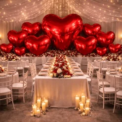 Red Giant Inflatable Mirror Heart – Maxorb™ Reflective Hanging Event Decor – Commercial Installation Sizes