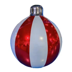 Red Giant Inflatable Striped Ornament Sphere – Maxorb™ Reflective Holiday Ceiling Decor – Commercial Installation Sizes