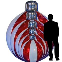 Red Giant Inflatable Striped Ornament Sphere – Maxorb™ Reflective Holiday Ceiling Decor – Commercial Installation Sizes