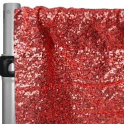Red Sequin Backdrop Curtain w/ 4" Rod Pocket by Eastern Mills - 10ft Long x 4.5ft Wide