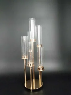 Round Metal Cluster Candle Holder, Six Arm 24"- Gold