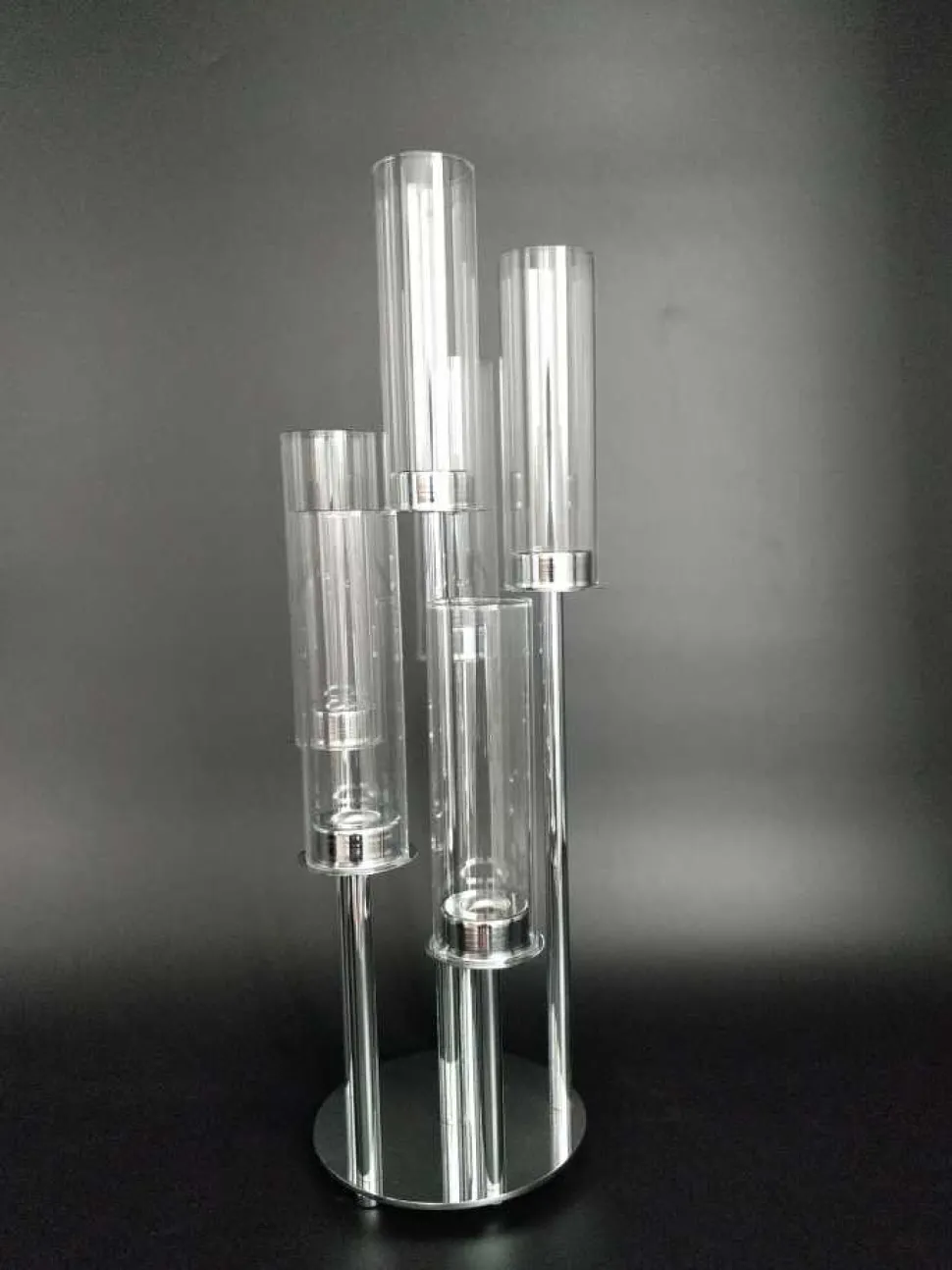 Round Metal Cluster Candle Holder, Six Arm 24"- Silver