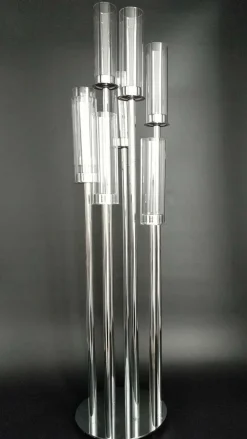 Round Metal Cluster Candle Holder, Eight Arm 42"- Silver