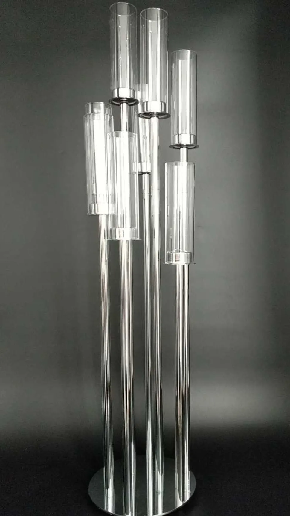 Round Metal Cluster Candle Holder, Eight Arm 42"- Silver
