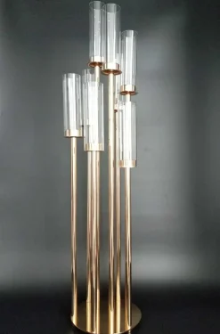 Round Metal Cluster Candle Holder, Eight Arm 42"- Gold