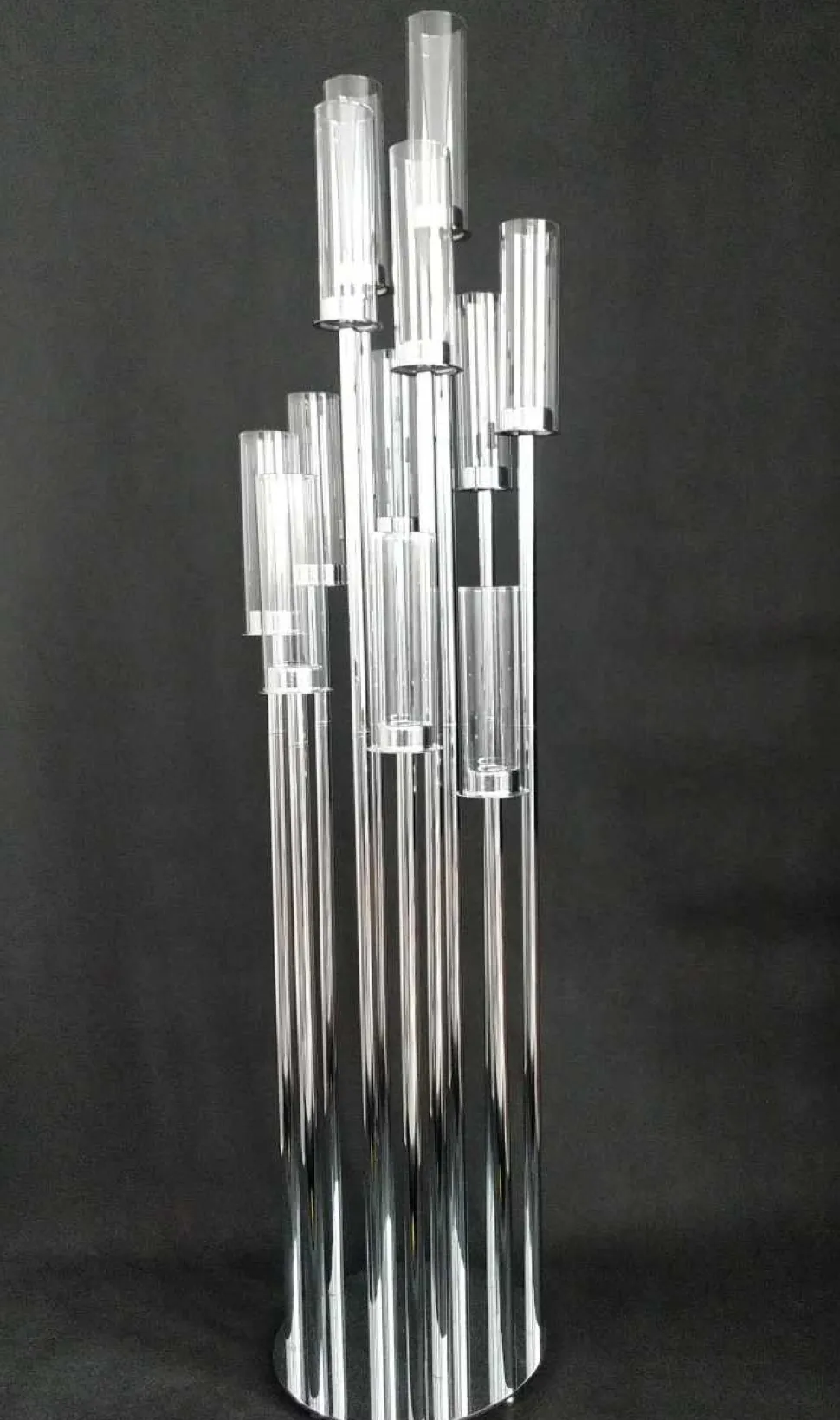 Round Metal Cluster Candle Holder, Twelve Arm 54"- Silver