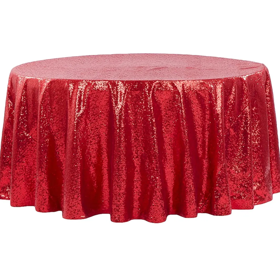 120" Round Sequin Tablecloth - Apple Red