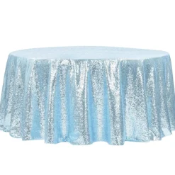 132" Round Sequin Tablecloth - Baby Blue