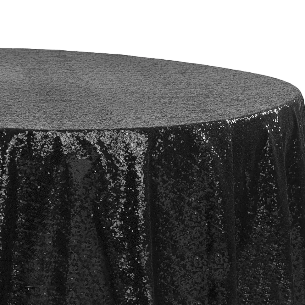 120" Round Sequin Tablecloth - Black