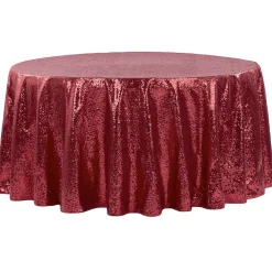 120" Round Sequin Tablecloth - Burgundy