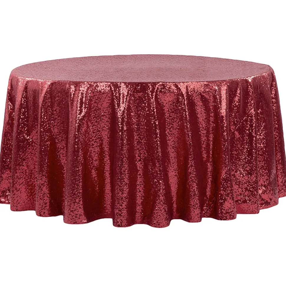 120" Round Sequin Tablecloth - Burgundy