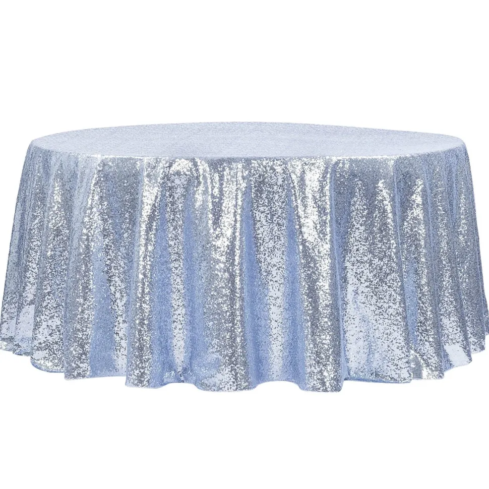120" Round Sequin Tablecloth - Dusty Blue