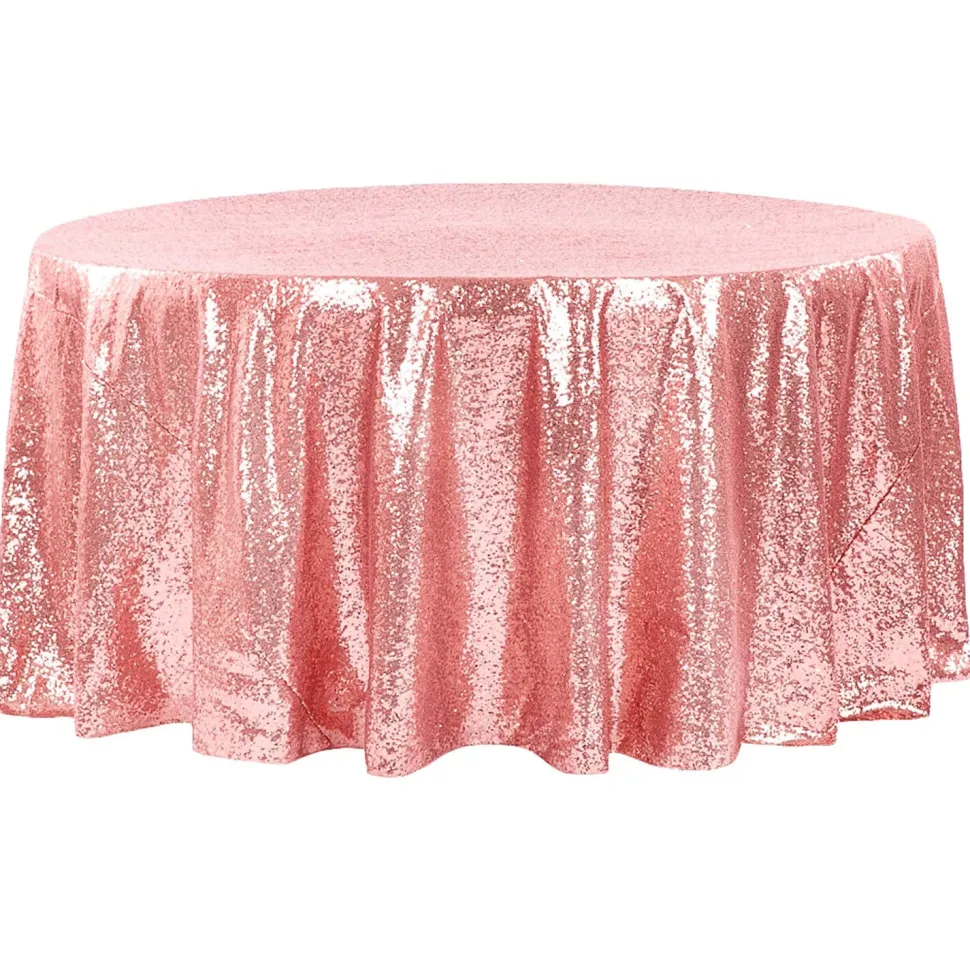 120" Round Sequin Tablecloth - Dusty Rose/Mauve