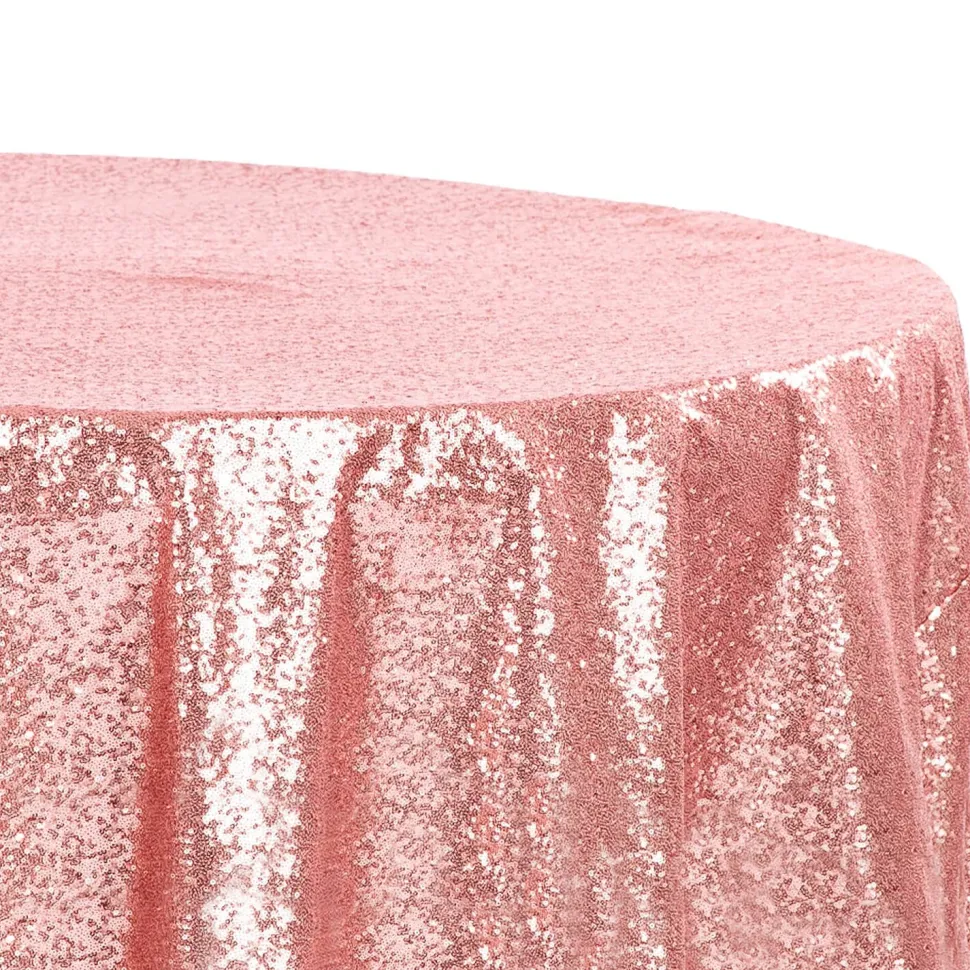 120" Round Sequin Tablecloth - Dusty Rose/Mauve