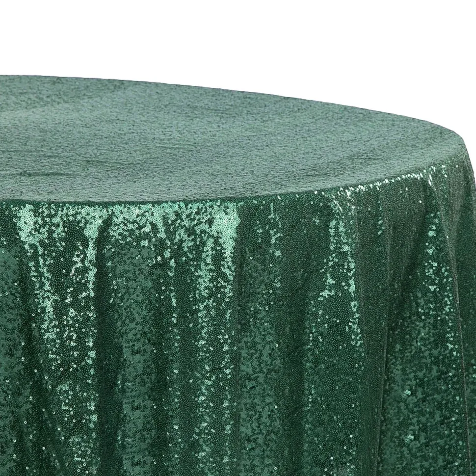 120" Round Sequin Tablecloth - Emerald Green