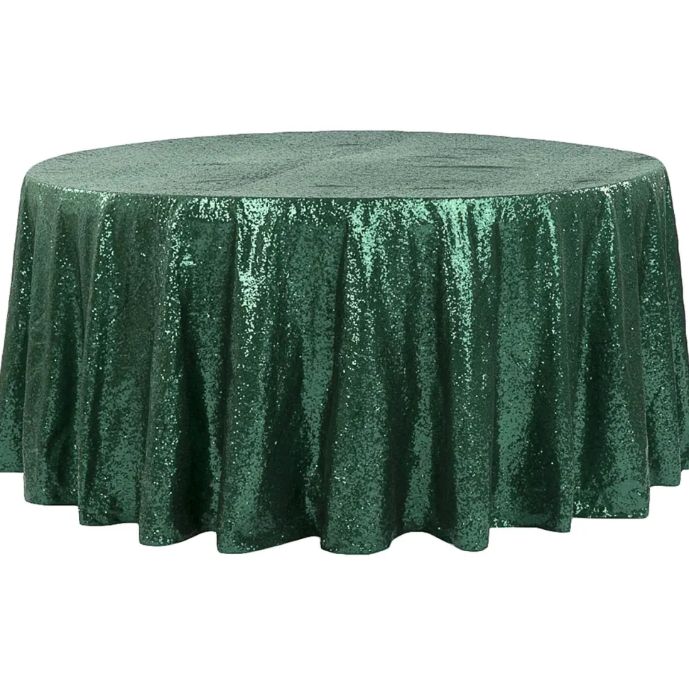 120" Round Sequin Tablecloth - Emerald Green