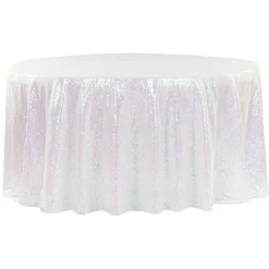 132" Round Sequin Tablecloth - Iridescent White
