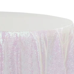 120" Round Sequin Tablecloth - Iridescent White