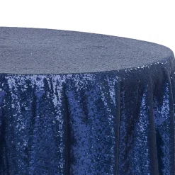 132" Round Sequin Tablecloth - Navy Blue